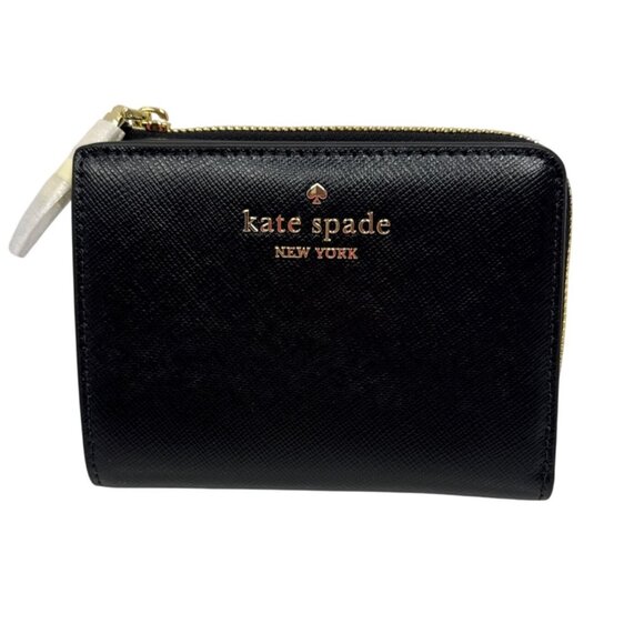 Kate Spade Wallet Lena Small Bifold Black Pebbled Leather Zip Pocket NEW - Picture 1 of 7